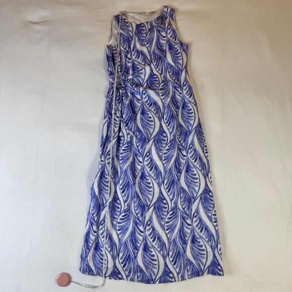 Magaschoni Linen Dress White Blue Summer Women’s 6 Cut Out Resort Wear Vacation - Picture 7 of 16